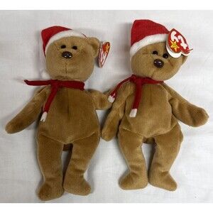 2 - TY Beanie Baby 1997 Teddy Holiday Christmas Brown Bear W/ Tag Plush Toy